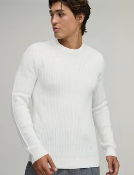 Mens Muscle Fit Ribbed Knitted Jumper - Ecru - boohooMAN - FashionsVida