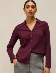 Pure Cotton Collared Shirt Purple female