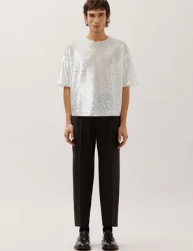 Oversized T-Shirt aus Pailletten Ecru S - Seidensticker - FashionsVida