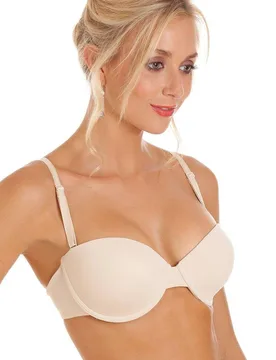 Women's Bandeau Cup T-Shirt Multiway Bra in Beige Size: 40DD - Beige - Size: 40DD - Camille - FashionsVida