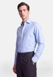 Shaped Flanellhemd Uni Blau 45