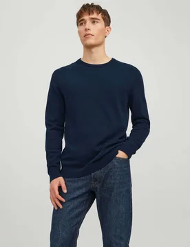 Pure Cotton Crew Neck Jumper Navy male - Jack & jones - FashionsVida