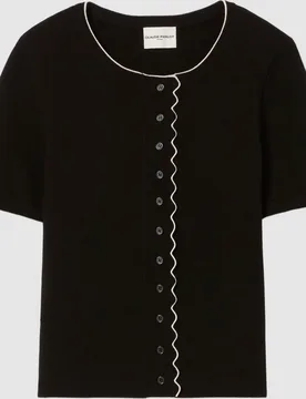 Cárdigan de punto de mujer de manga corta con ribete en contraste - CLAUDIE PIERLOT - FashionsVida