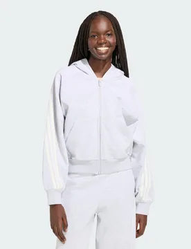 FELPA CON CAPPUCCIO KIT 3-STRIPES FULL ZIP XL Light Grey Heather / Off White - Adidas - FashionsVida