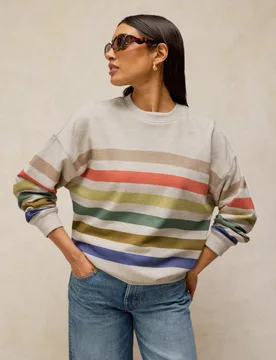 Cotton Rich Striped Longline Sweatshirt Natural Mix female - White stuff - FashionsVida