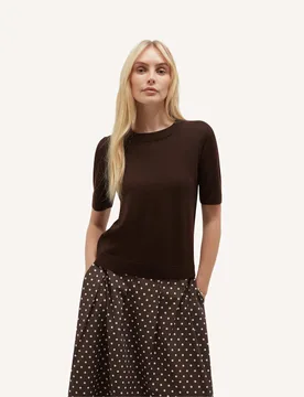 Pure Merino Wool Textured Knitted Top Brown female - Hobbs - FashionsVida