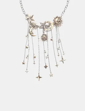 Multi-Charm-Halskette Mond und Stern Grau OS - Stradivarius - FashionsVida