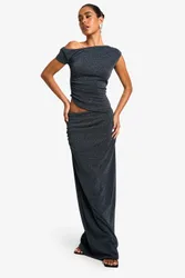Womens Metallic Knit Maxi Skirt - Blue - Size 8 Uk