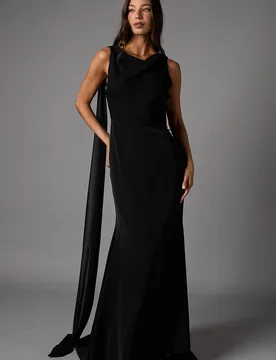 Women's Chiffon Detail Cowl Back Crepe Maxi Dress in Black Size: 10 - Black - Size: 10 - Coast - FashionsVida