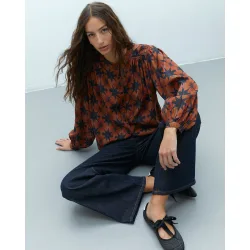 Camisa de mujer estampada cuello mao