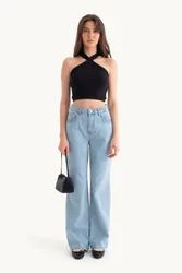 Womens High-Waist Straight-Leg Jeans - Light Blue - Size Small