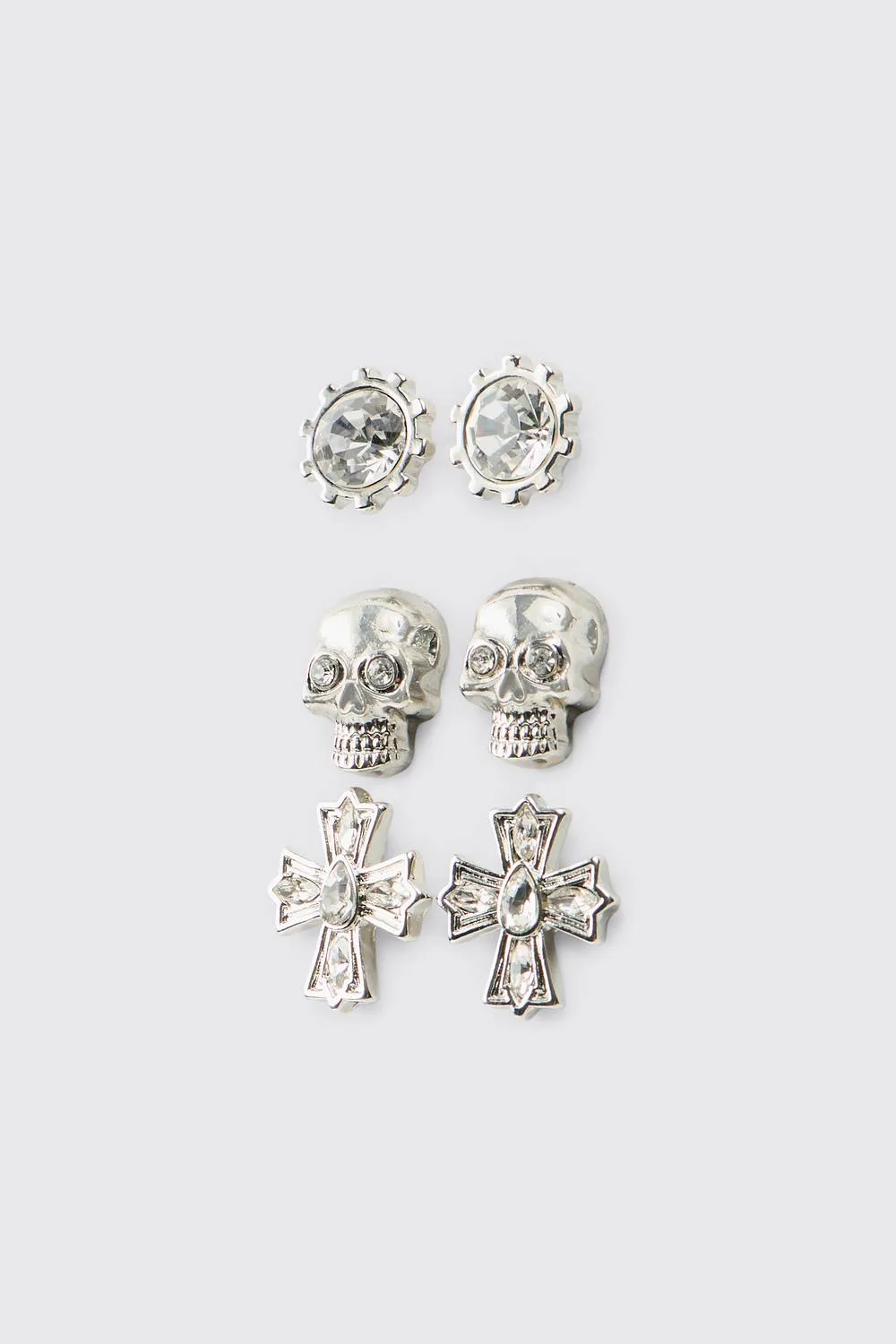 Herren 3er-Pack Ohrringe Silver - boohooMAN - FashionsVida