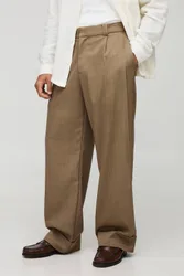 Herren Weite Hose mit Falten vorne und Umschlag am Saum Taupe Größe 30