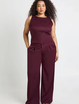 Womens Plus Pleated Front Wide Leg Trousers - Purple - Size 16 Uk - Boohoo - FashionsVida