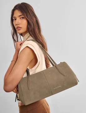 Faux Suede Structured Shoulder Bag Taupe female - Katie Loxton - FashionsVida