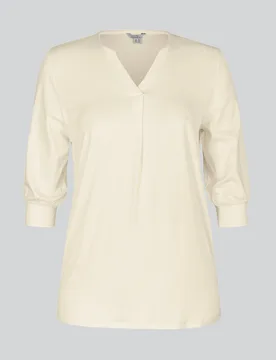 Women's V-Neck Front Pleated Jersey Tops in Ivory Size: 8 - Ivory - Size: 8 - Enorsia - FashionsVida