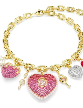Collana Idyllia, Taglio misto, Cuore, chiave, Multicolore, Finitura oro 18K OS - Swarovski - FashionsVida