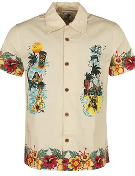 Rockabilly Kurzarmhemd - Honolulu Tropical Hawaiian Style Shirt - M bis 4XL - für Männer - Größe XL - natur - Männer - male - King Kerosin - FashionsVida