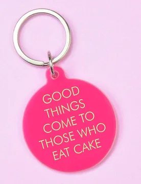 Good Things Come to Those Who Eat Cake Keyring in Bright Pink - Bright Pink - Size: One Size - Flamingo Candles - FashionsVida