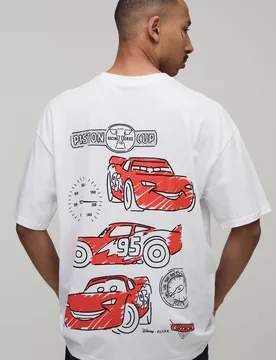 Herren Übergroßes Disney Cars Lizenz-Bedrucktes Oberteil White Größe Medium - boohooMAN - FashionsVida
