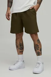 Mens Relaxed Fit Elasticated Tech Shorts - Khaki Cotton - Size X-Small