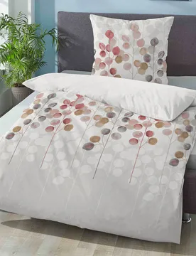 Seersucker Bettwäsche STILISIERTE PFLANZE taupe, 155x220 cm + 80x80 cm - Biberna - FashionsVida