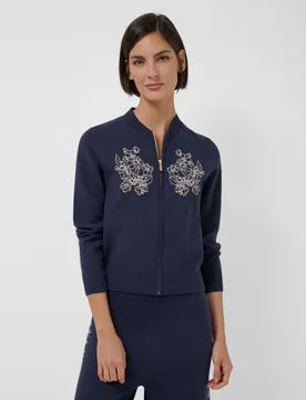 Chaqueta de mujer cremallera punto jacquard con diseño floral - Roberto Verino - FashionsVida