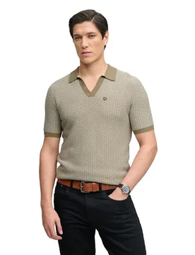 Polo à Manches Courtes Johnny Collar Knitted Artichoke / Cream Jacquard 2XL - Superdry - FashionsVida