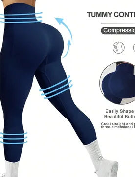 Mallas de running sin costuras, con alto estiramiento y control de abdomen, leggings activos para yoga y pantalones de mujer - Shein - FashionsVida