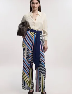 Women's Petite Geo Print Twill Woven Wide Leg Trouser Size: 6 - Multicolor - Size: 6 - Karen millen - FashionsVida