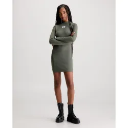Vestido Mujer slim de mangas largas de canalé