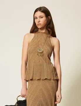 Top américain en maille de lin avec lurex - TWINSET - FashionsVida