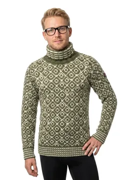Maglione Svalbard Wool High Neck Olive / Offwhite L - Devold Of Norway - FashionsVida