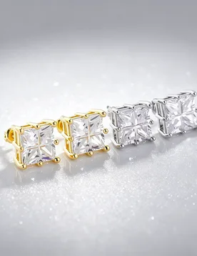 Luxury Square Four Partition Zircon Stud Earrings S925 Silver Straight Post Bling Iced Out Studs Men Hip Hop Rapper Accessories - Aliexpress - FashionsVida