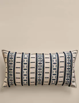 Pure Cotton Embroidered Grid Bolster Cushion Blue Mix - M&S - FashionsVida