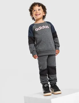 Linear Colour Block Crew Tracksuit Infant - Nero, nero nero Bambino taglia 6-9M - Adidas - FashionsVida