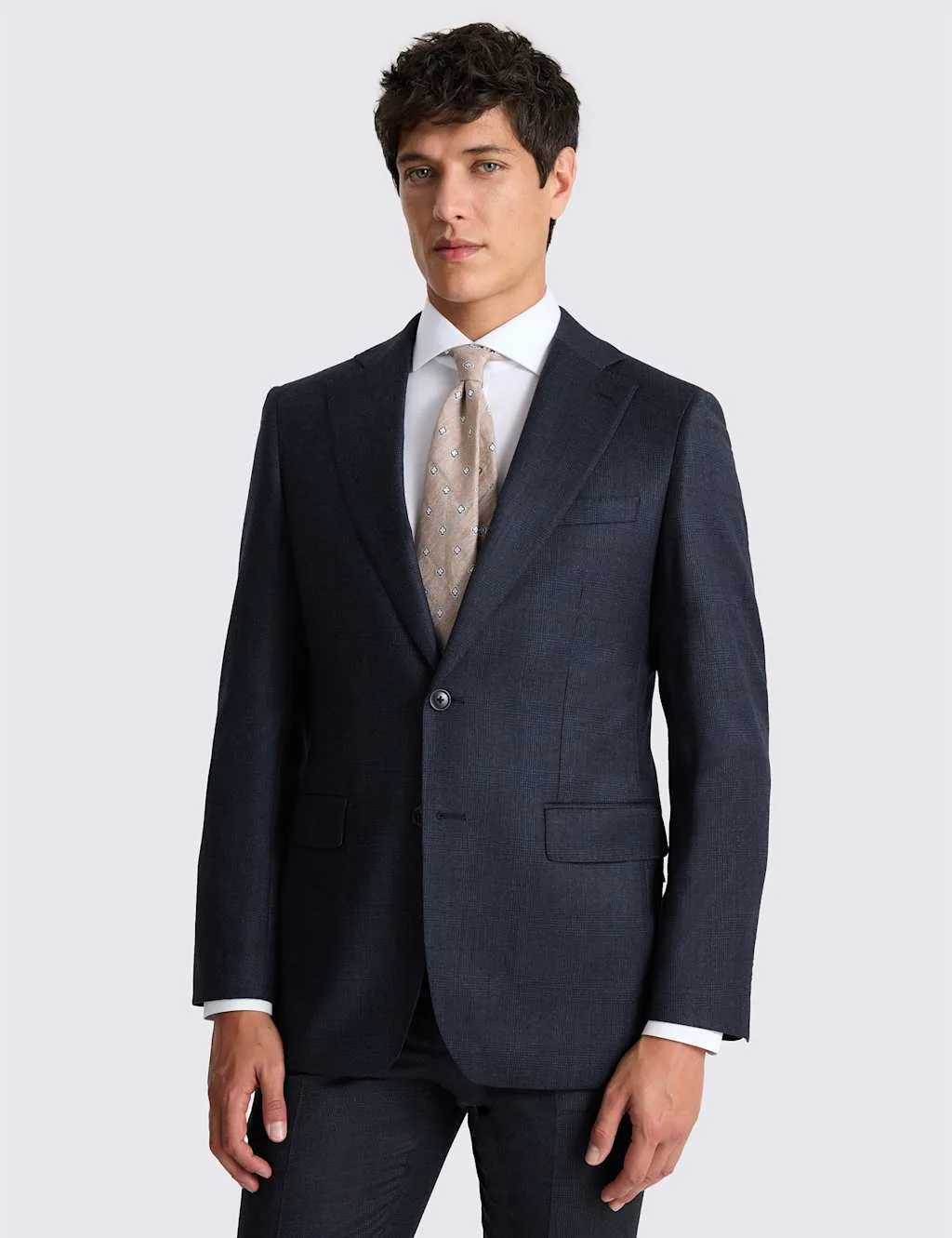 Tailored Fit Wool Rich Performance Check Suit Jacket Navy Mix male - MOSS - FashionsVida
