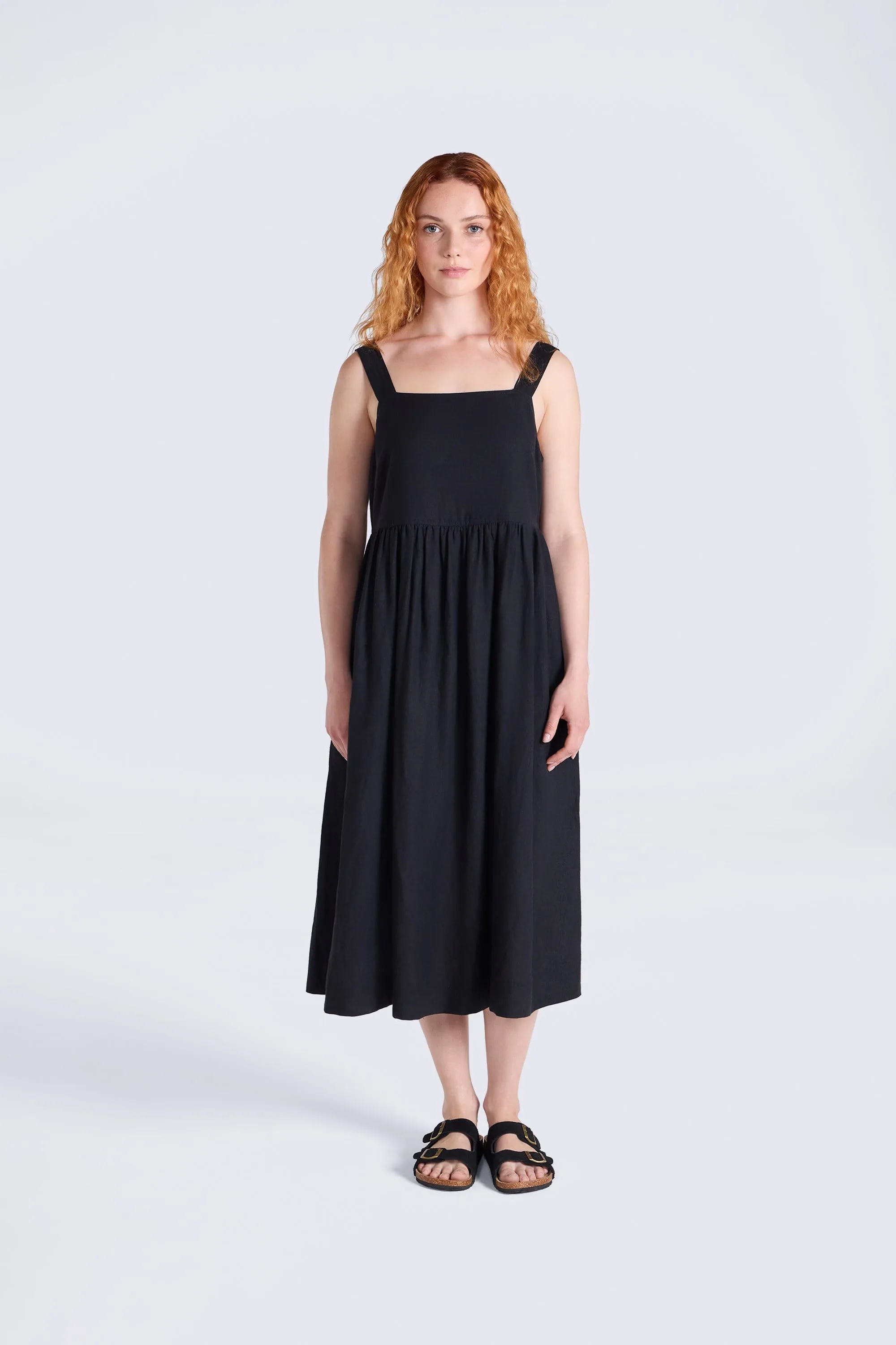 Linen Womens Midi Dress - Black - Black - Size: 18 - Animal - FashionsVida