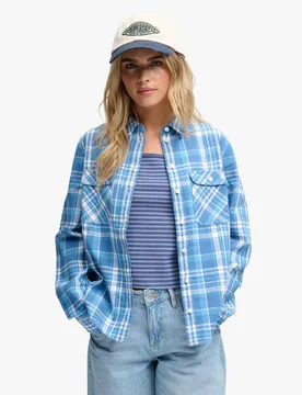 Pure Cotton Checked Flannel Relaxed Shirt Blue Mix female - Superdry & Co - FashionsVida