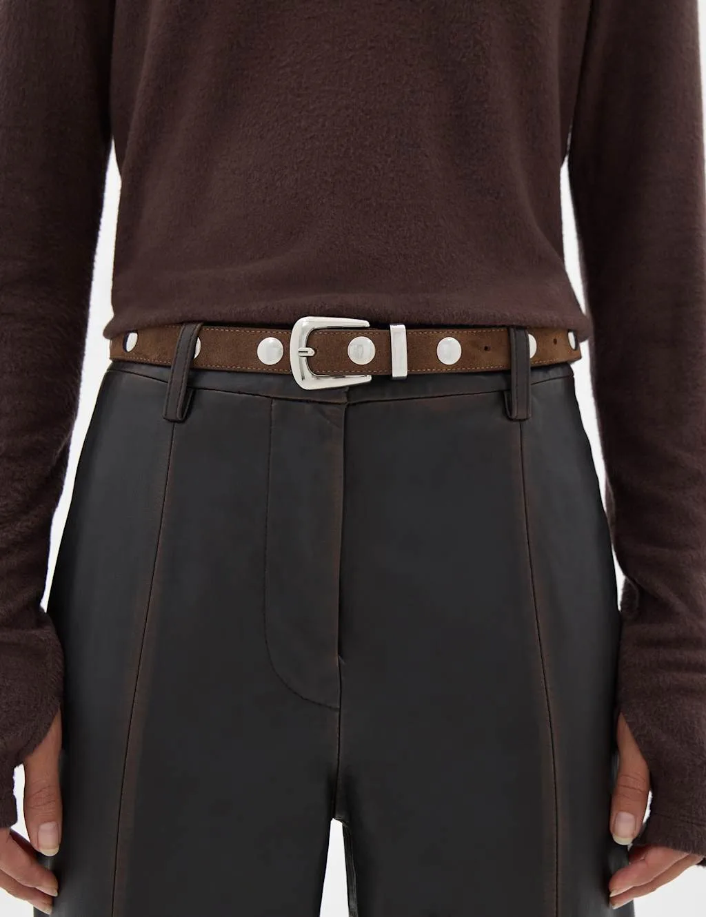 Classic Plain Leather Jeans Belt Dark Brown female - hush - FashionsVida