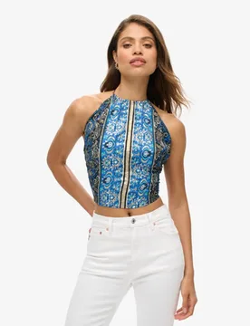 Superdry Damen Neckholder-oberteil mit Paisleymuster Marineblau - Größe: 42 - 39.99 - FashionsVida