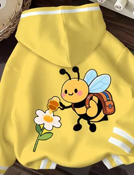 Sudadera con capucha para niña joven, estilo casual, sencillo y lindo con estampado de abeja, color crema dulce y amarillo huevo, gruesa, suave y có - Shein - FashionsVida
