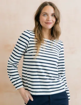 Caroline Stripe Top - Navy & Ecru - Lily & Me - FashionsVida