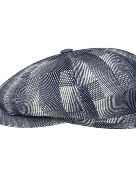 Hatteras Cotton Jacquard Flat Cap by - white-navy - Size: M (56-57 cm) - Stetson - FashionsVida