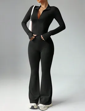 Conjunto deportivo de mujer de unicolor con top de manga larga y pantalones largos, ajuste slim para gimnasio y entrenamiento XL - Shein - FashionsVida