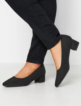 Women's Extra Wide Fit Faux Suede Block Heel Court Shoes in Black Size: 7EEE - Black - Size: 7EEE - Yours - FashionsVida