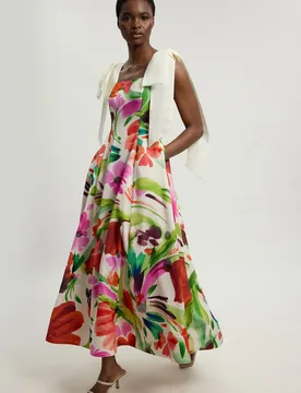 Womens Petite Viscose Linen Floral Print Woven Prom Dress - Pink - Size 8 Uk - Karen millen - FashionsVida