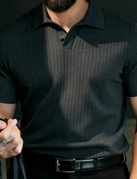 Camisa de manga corta con cuello en V, de punto premium, fina y holgada, a rayas, fresca y cómoda, esencial de moda casual de verano para hombre XL - Shein - FashionsVida