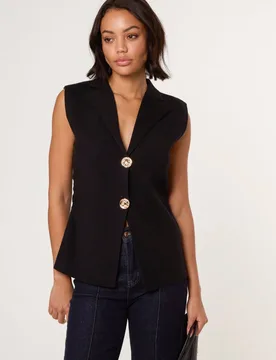 Women's Black Sleeveless Button Up Round Neck Blouse Size: 10-12 - Black - Size: 10-12 - Blue Vanilla - FashionsVida