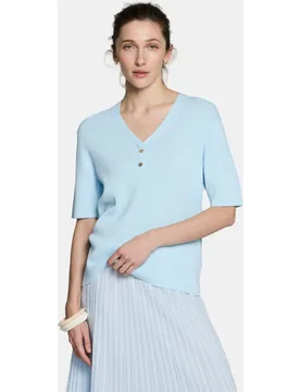 Top de manga corta escote en V con dos botones, punto milano - Escorpion - FashionsVida